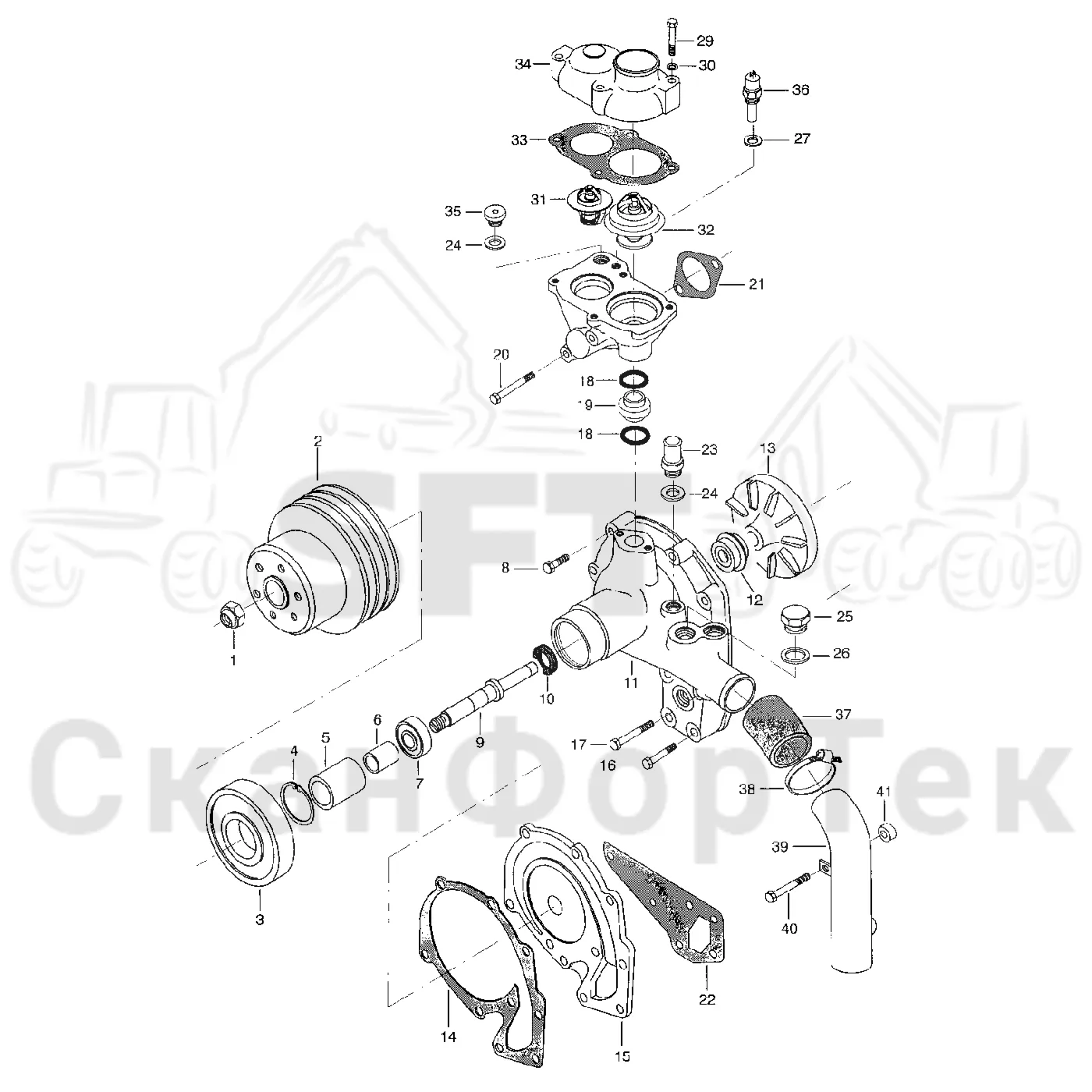 Схема: Valmet / Лесозаготовительные машины / Valmet 921 / Valmet 921 Ch -13270 / Valmet 921 Ch -13270 / Каталог запасных частей / Двигатель / Система охлаждения / Насос хладагента
