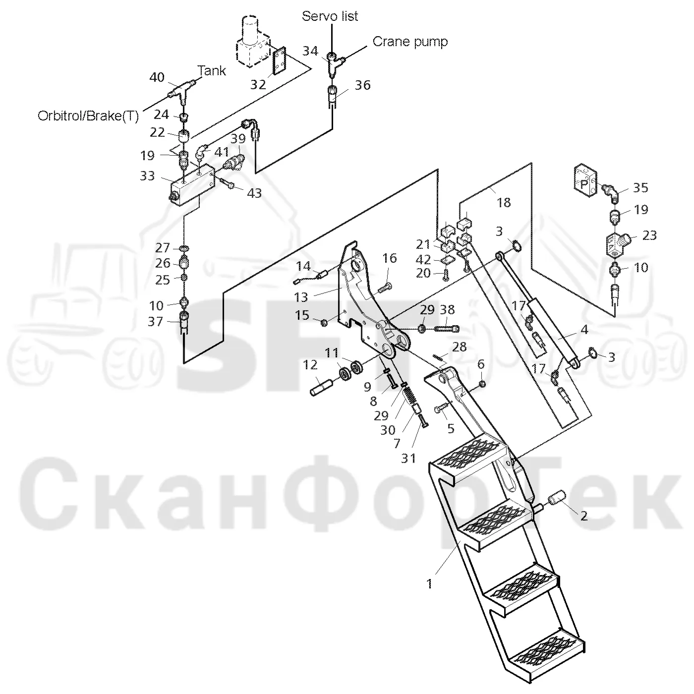 Схема: Valmet / Форвардер / Valmet 840.2 / Valmet 840.2 Ch. 211121- / Valmet 840.2 Ch. 211121- / Каталог запасных частей / шасси / Ступени, лестницы и платформы / Гидравлическая лестница
