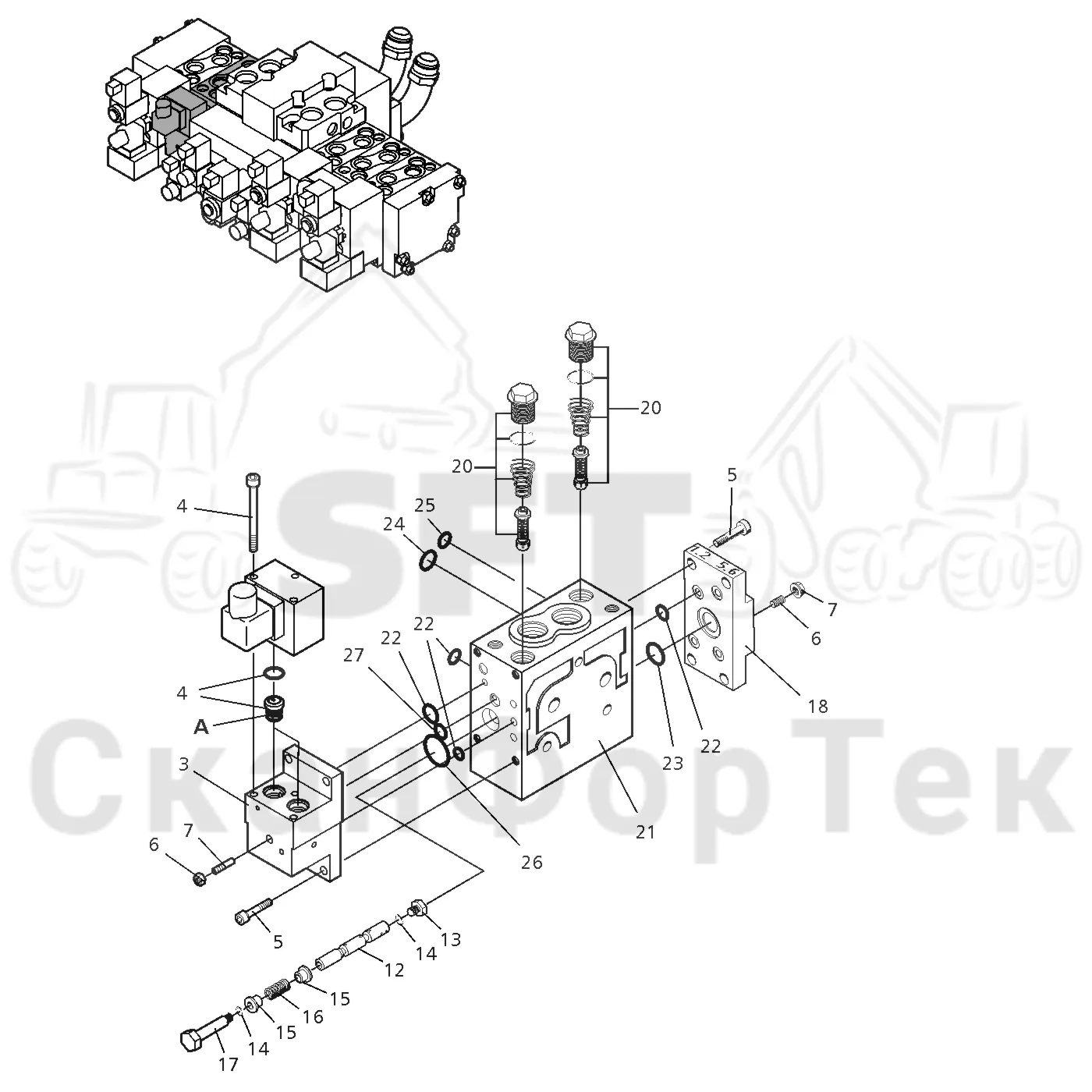 Схема: Valmet / Лесозаготовительные машины / Valmet 921.1 / Valmet 921.1 Ch. 113531- / Valmet 921.1 Ch. 113531- / Каталог запасных частей / Лесозаготовительное оборудование / Головка лесозаготовительной машины / Valmet 370.1 / Valmet 370.1 / Valmet 370.1 Ch. 111801- / Каталог запасных частей / Гидравлический клапан / Клапан. Рубка