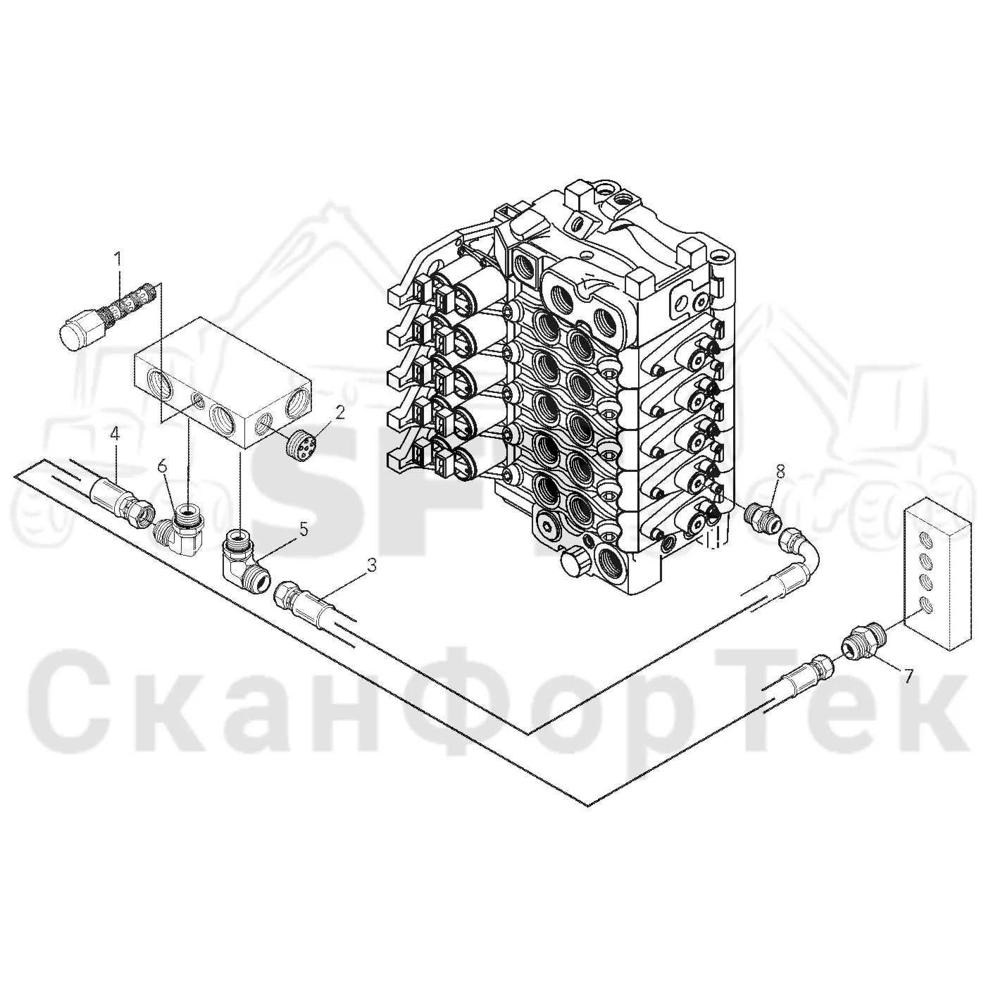 Схема: Valmet / Лесозаготовительные машины / Valmet 921 / Valmet 921 Ch -13270 / Valmet 921 Ch -13270 / Каталог запасных частей / Подъемный кран / Прокладка шланга / CRH 16 crane / Опускание резки