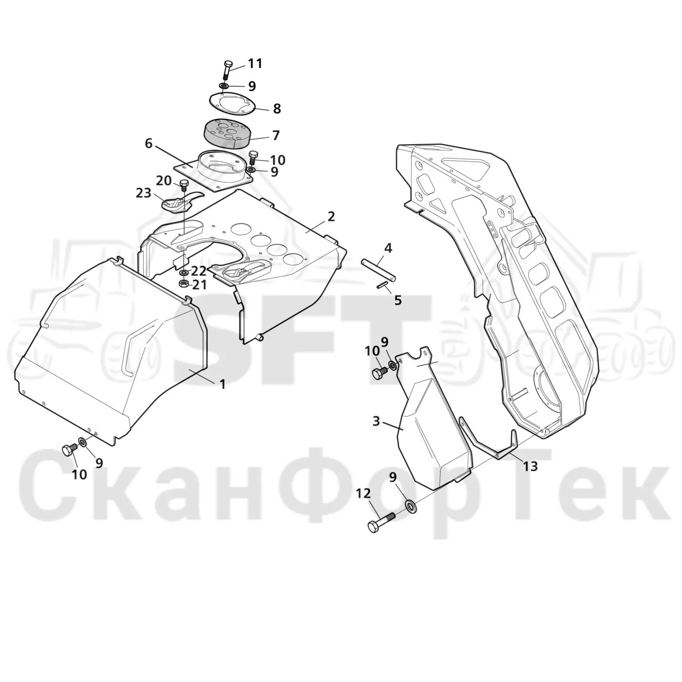 Схема: Valmet / Лесозаготовительные машины / Valmet 921.1 / Valmet 921.1 Ch. -113530 / Valmet 921.1 Ch. -113530 / Каталог запасных частей / Лесозаготовительное оборудование / Головка лесозаготовительной машины / Valmet 370.1 / Valmet 370.1 / Valmet 370.1 Ch. 111801- / Каталог запасных частей / шасси / Капоты