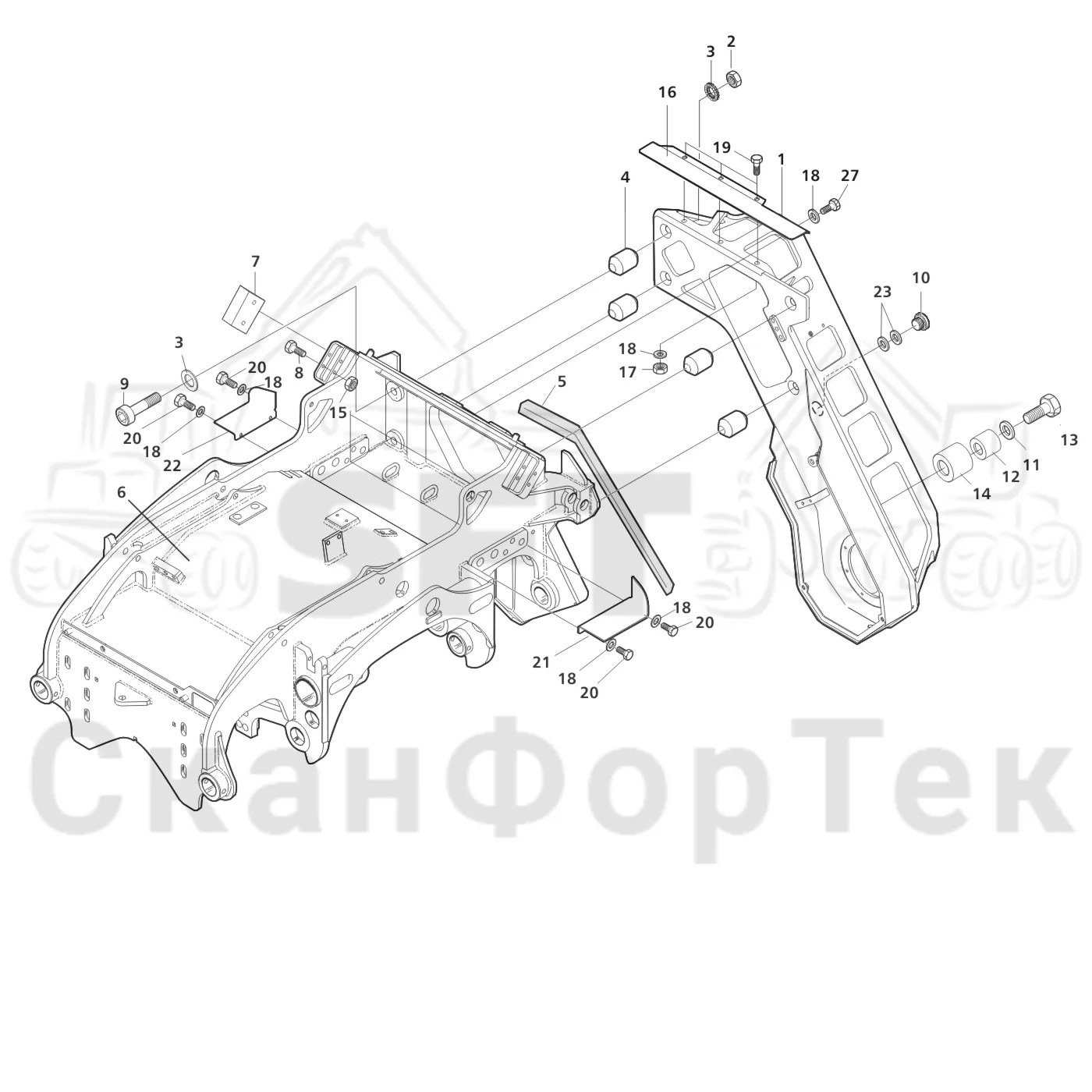Схема: Valmet / Головки лесозаготовительной машины / Valmet 370 E / Valmet 370 E Ch. -11170 / Valmet 370 E Ch. -11170 / Каталог запасных частей / шасси / шасси