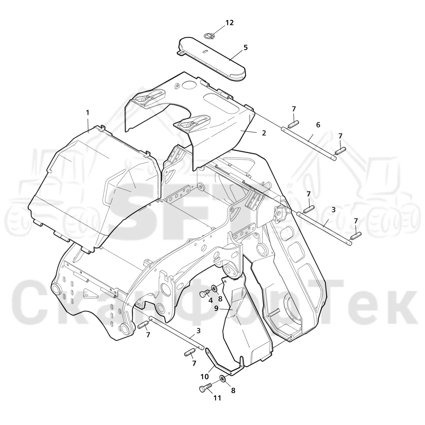 Схема: Valmet / Лесозаготовительные машины / Valmet 941.1 / Valmet 941.1 / Каталог запасных частей / Лесозаготовительное оборудование / Головка лесозаготовительной машины / Valmet 370 E / Valmet 370 E / Valmet 370 E Ch. -11170 / Каталог запасных частей / шасси / Капоты