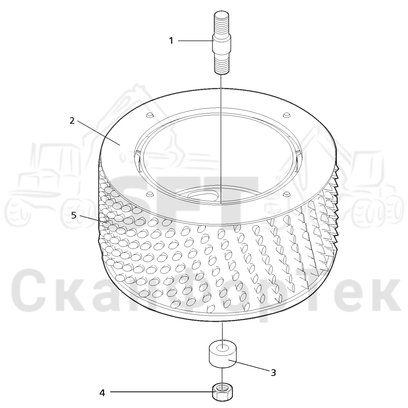 Схема: Valmet / Головки лесозаготовительной машины / Valmet 370 E / Valmet 370 E Ch.11171- / Valmet 370 E Ch. 11171- / Каталог запасных частей / Подача / Подающий ролик, сталь