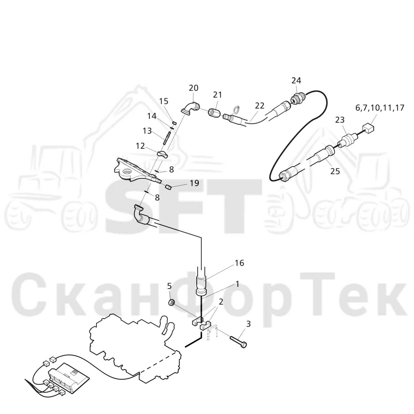 Схема: Valmet / Головки лесозаготовительной машины / Valmet 370 E / Valmet 370 E Ch. -11170 / Valmet 370 E Ch. -11170 / Каталог запасных частей / Поворотные устройства и звенья / Электрооборудование головки подъемного крана CRH