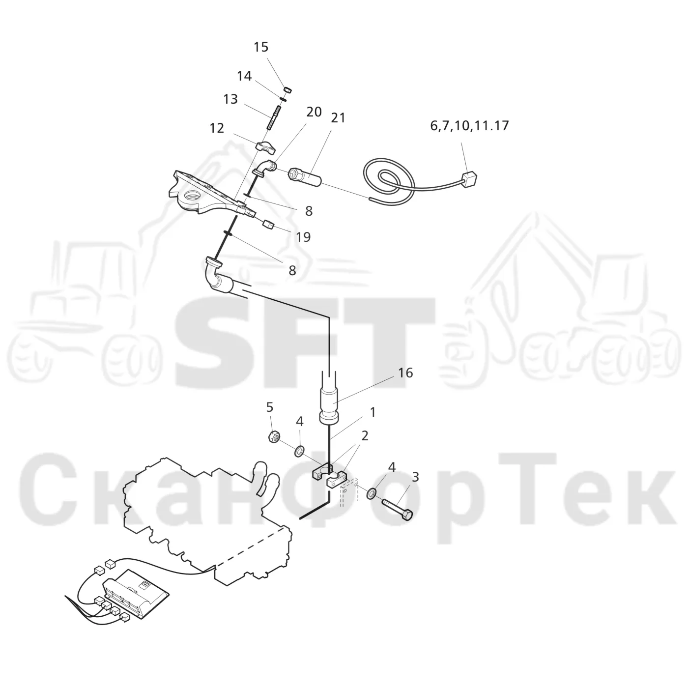 Схема: Valmet / Головки лесозаготовительной машины / Valmet 370 E / Valmet 370 E Ch.11171- / Valmet 370 E Ch. 11171- / Каталог запасных частей / Поворотные устройства и звенья / Головка подъемного крана экскаватора