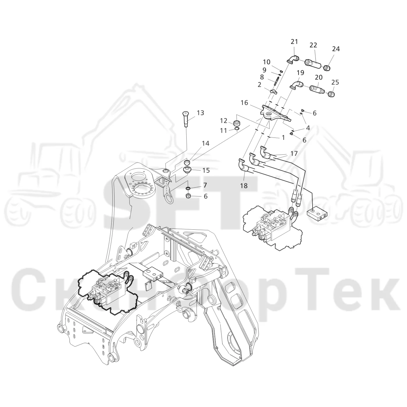 Схема: Valmet / Лесозаготовительные машины / Valmet 941.1 / Valmet 941.1 / Каталог запасных частей / Лесозаготовительное оборудование / Головка лесозаготовительной машины / Valmet 370 E / Valmet 370 E / Valmet 370 E Ch. 11171- / Каталог запасных частей / Поворотные устройства и звенья / Головка подъемного крана экскаватора
