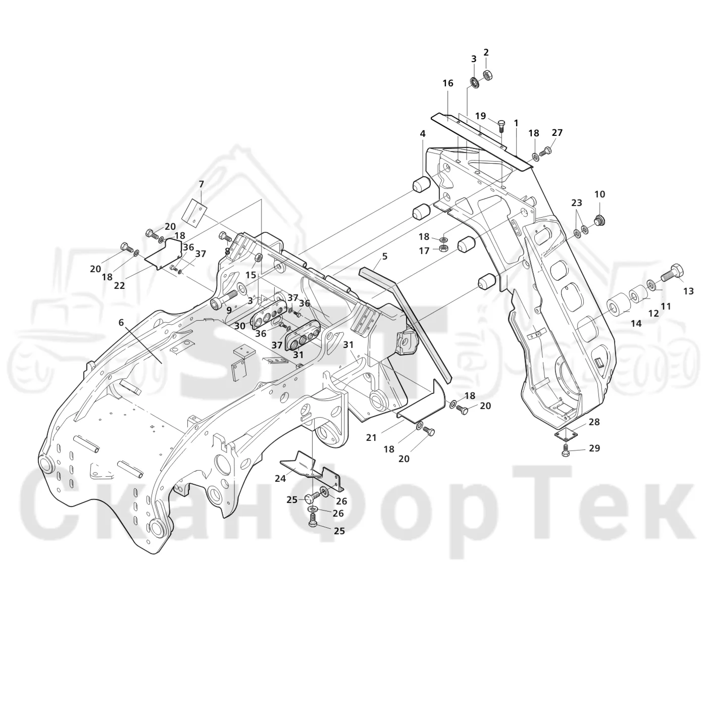 Схема: Valmet / Лесозаготовительные машины / Valmet 941.1 / Valmet 941.1 / Каталог запасных частей / Лесозаготовительное оборудование / Головка лесозаготовительной машины / Valmet 370 E / Valmet 370 E / Valmet 370 E Ch. 11171- / Каталог запасных частей / шасси / шасси