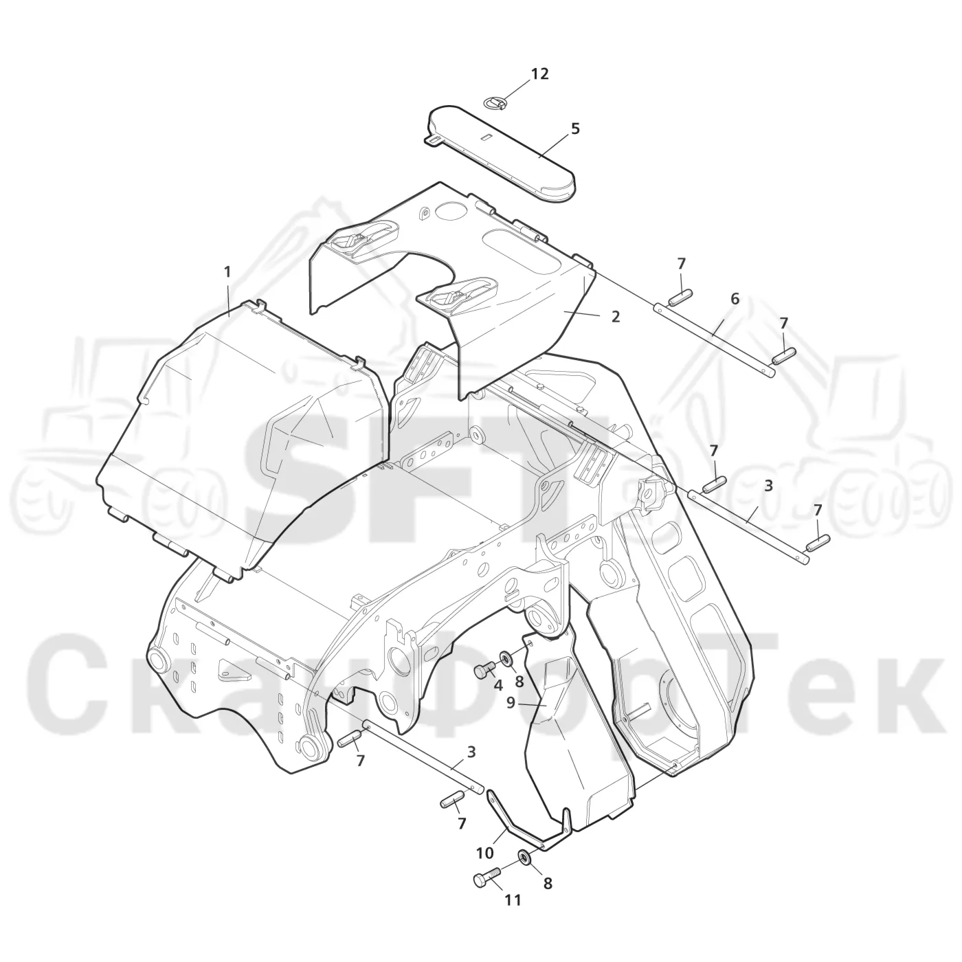 Схема: Valmet / Головки лесозаготовительной машины / Valmet 370 E / Valmet 370 E Ch.11171- / Valmet 370 E Ch. 11171- / Каталог запасных частей / шасси / Капоты