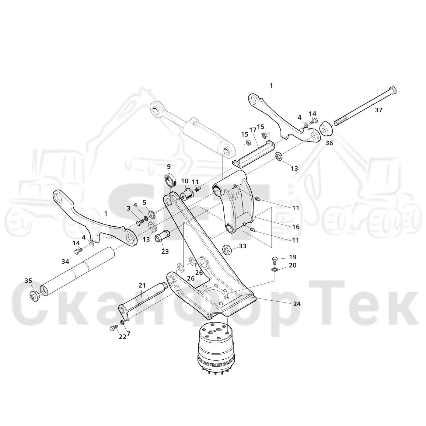 Схема: Valmet / Головки лесозаготовительной машины / Valmet 370 E / Valmet 370 E Ch. 11235- / Valmet 370 E Ch. 11235- / Каталог запасных частей / Подача / шасси подающего ролика