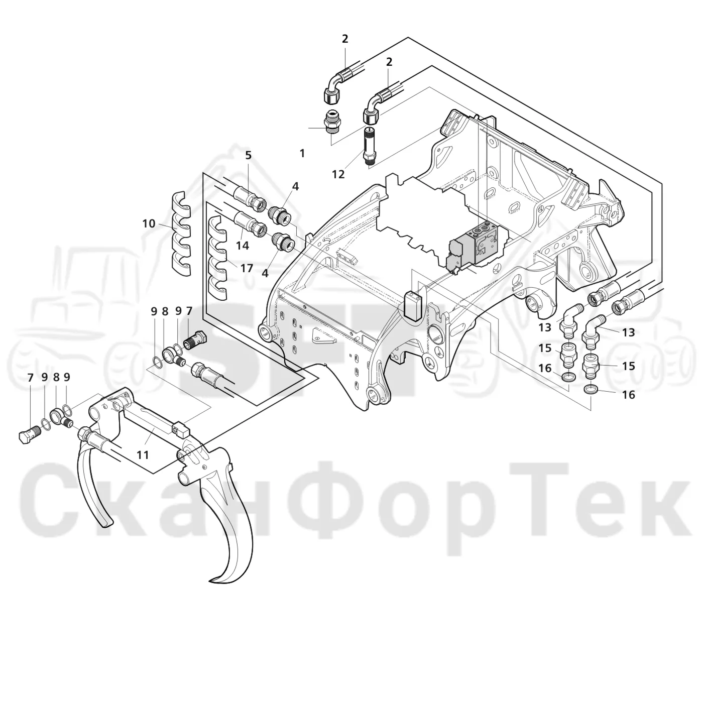 Схема: Valmet / Лесозаготовительные машины / Valmet 941 / Valmet 941 Ch 12071- / Valmet 941 Ch 12071- / Каталог запасных частей / Лесозаготовительное оборудование / Головка лесозаготовительной машины / Valmet 370 E / Valmet 370 E / Valmet 370 E Ch. 11171- / Каталог запасных частей / Обрезка сучьев / Гидравлическое оборудование передних сучкорезных ножей