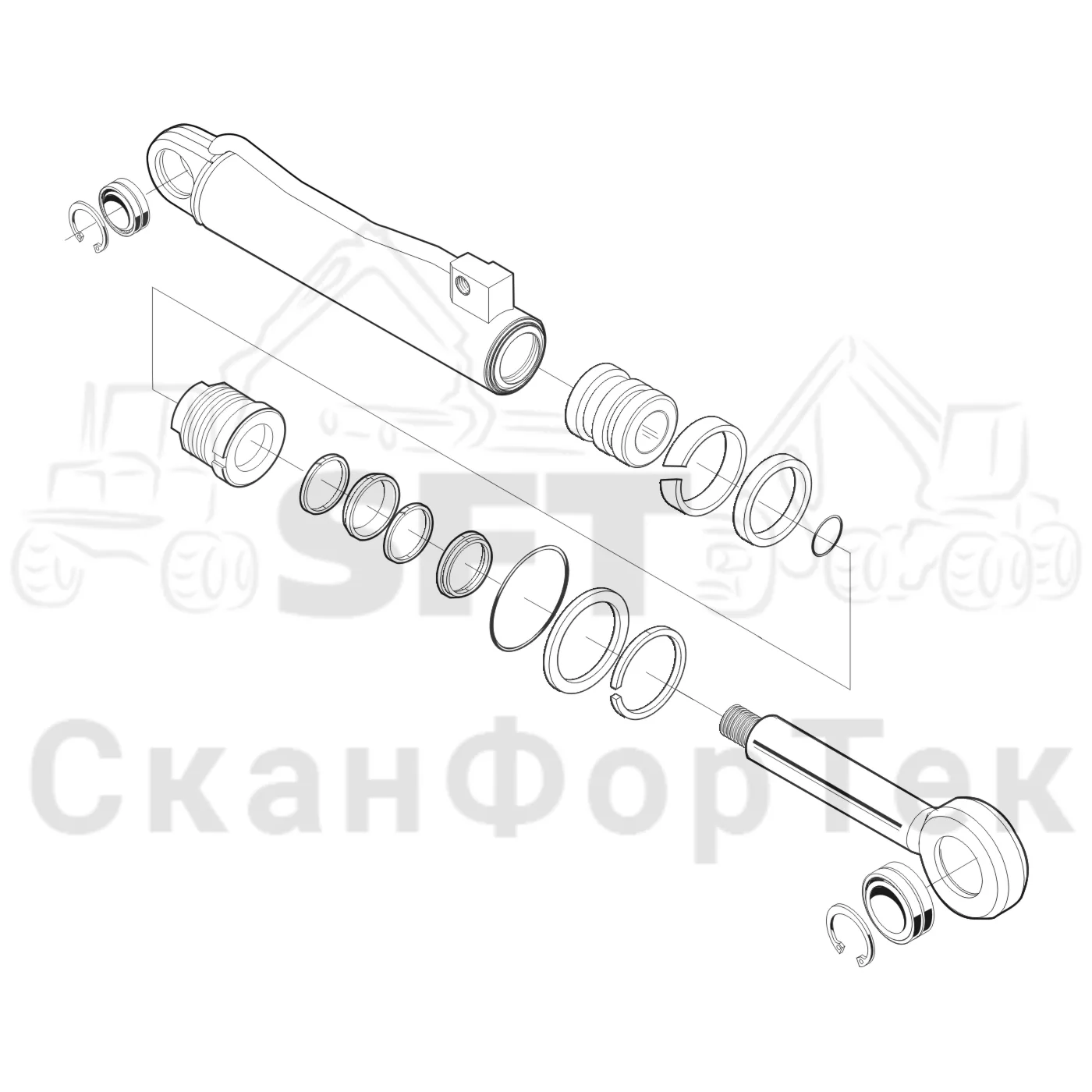 Схема: Valmet / Головки лесозаготовительной машины / Valmet 370 E / Valmet 370 E Ch. 11235- / Valmet 370 E Ch. 11235- / Каталог запасных частей / Обрезка сучьев / Гидравлическое оборудование задних сучкорезных ножей / Гидравлическое оборудование задних сучкорезных ножей / Запасные части цилиндра