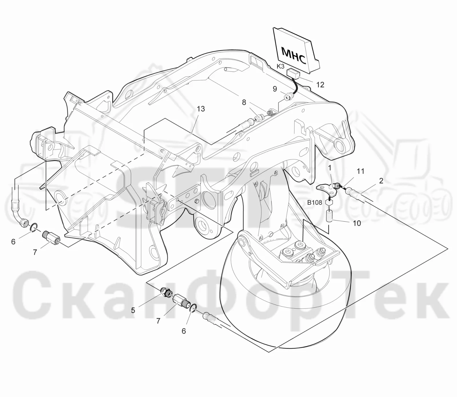Схема: Valmet / Лесозаготовительные машины / Valmet 941.1 / Valmet 941.1 / Каталог запасных частей / Лесозаготовительное оборудование / Головка лесозаготовительной машины / Valmet 370 E / Valmet 370 E / Valmet 370 E Ch. 11235- / Каталог запасных частей / Измерение / Датчик