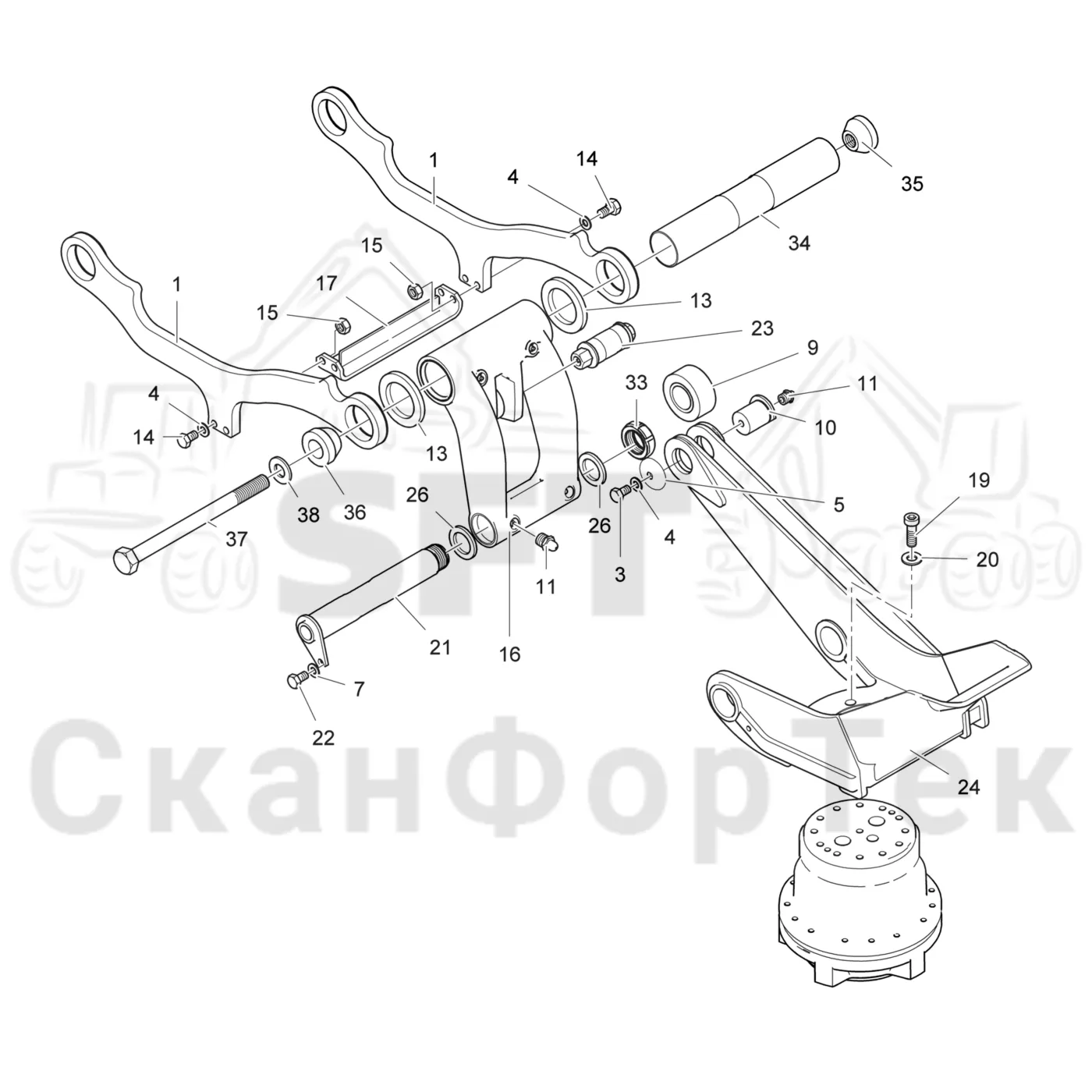 Схема: Valmet / Лесозаготовительные машины / Valmet 941.1 / Valmet 941.1 / Каталог запасных частей / Лесозаготовительное оборудование / Головка лесозаготовительной машины / Valmet 370 E / Valmet 370 E / Valmet 370 E Ch. 11235- / Каталог запасных частей / Подача / шасси подающего ролика 11441-