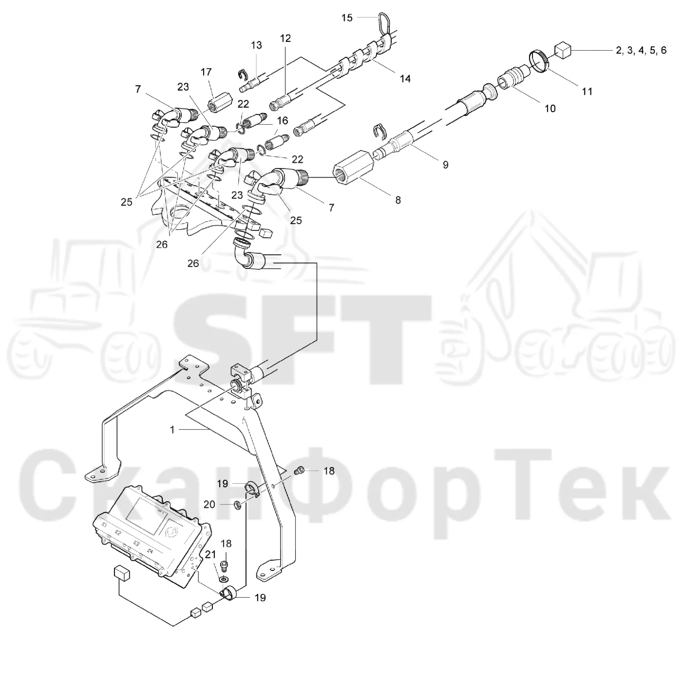 Схема: Valmet / Головки лесозаготовительной машины / Valmet 370 E / Valmet 370 E Ch. 11235- / Valmet 370 E Ch. 11235- / Каталог запасных частей / Поворотные устройства и звенья / Головка подъемного крана экскаватора Pc 210