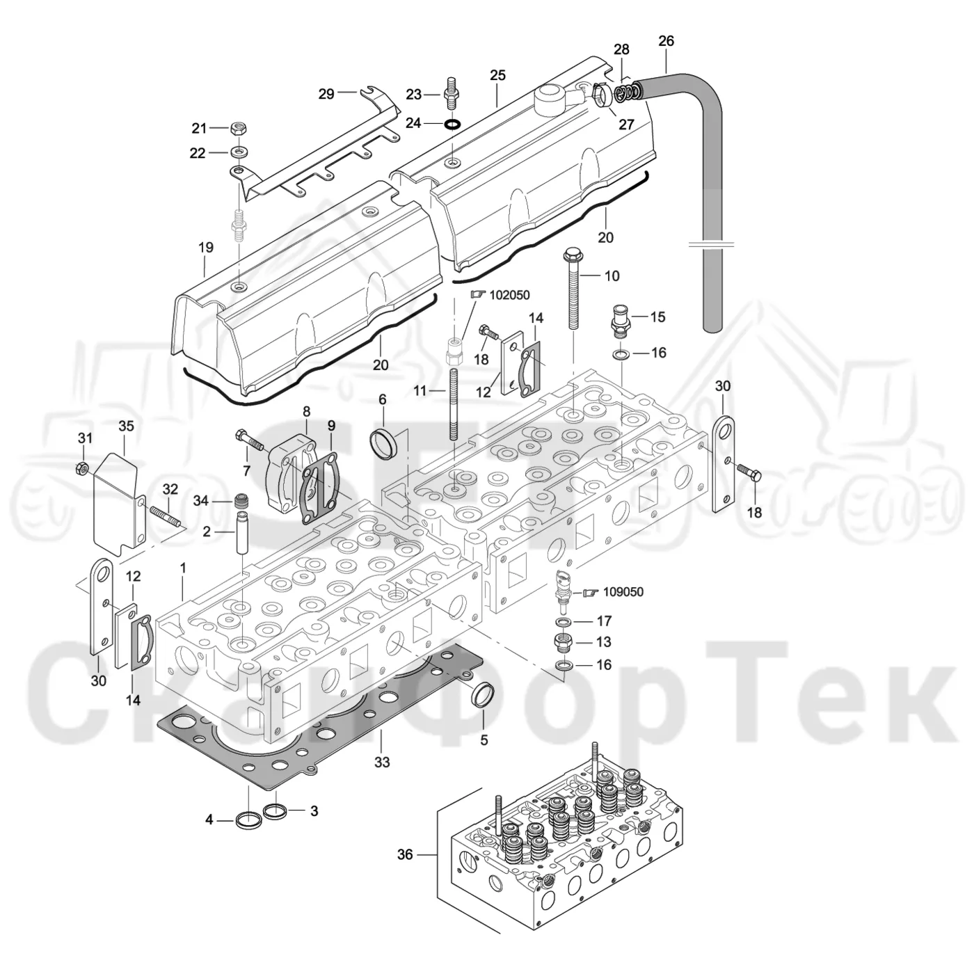 Схема: Valmet / Форвардер / Valmet 860.3 / Valmet 860.3 / Каталог запасных частей / Двигатель / Двигатель 311434- / Блок двигателя / Головка цилиндра