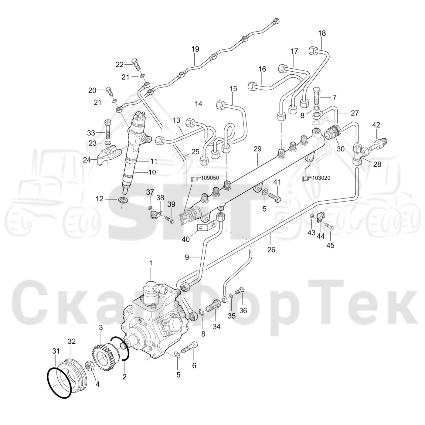 Схема: Valmet / Лесозаготовительные машины / Valmet 901.3 / Valmet 901.3 Ch. 311191- / Valmet 901.3 Ch. 311191- / Каталог запасных частей / Двигатель / Двигатель 311346- / Топливная система / Инжекторный насос