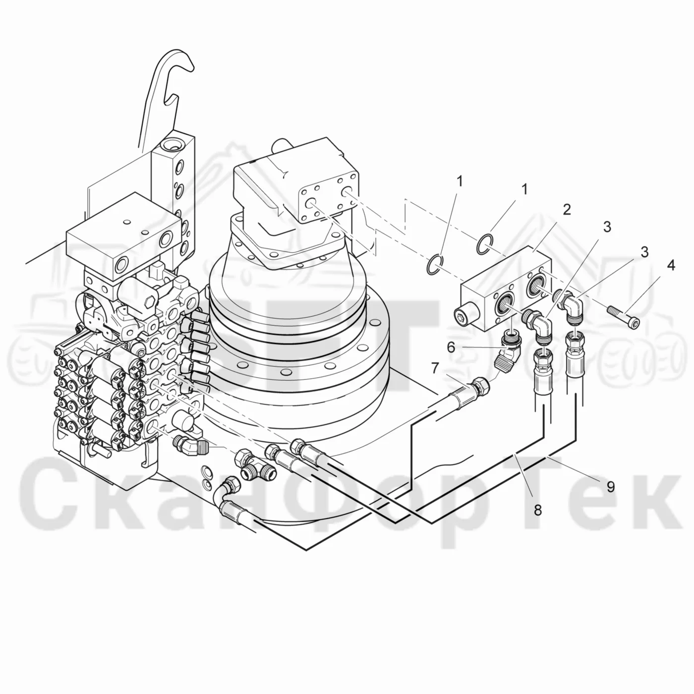 Схема: Valmet / Лесозаготовительные машины / Valmet 901TX / Valmet 901TX / Каталог запасных частей / Подъемный кран / Поворотное демпфирование