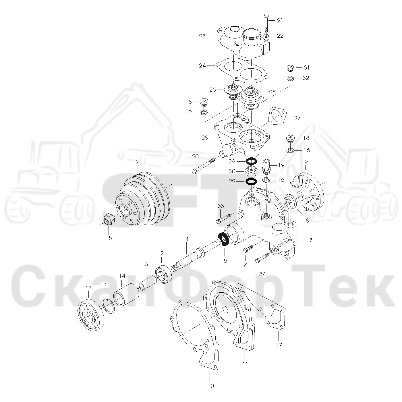 Схема: Valmet / Форвардер / Valmet 860.3 / Valmet 860.3 / Каталог запасных частей / Двигатель / Двигатель -311350 / Система охлаждения / Насос хладагента