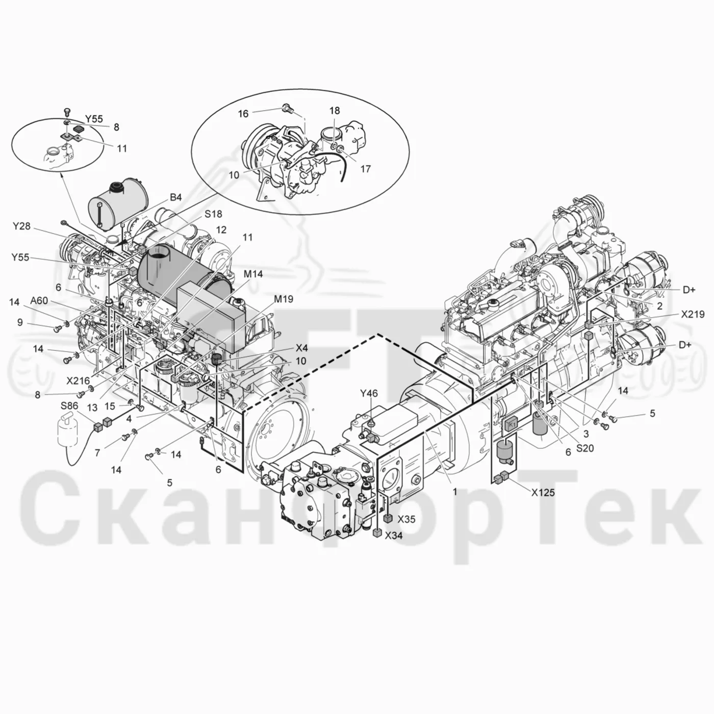 Схема: Valmet / Лесозаготовительные машины / Valmet 901.4 / Valmet 901.4 / Каталог запасных частей / Двигатель / Электрический / Комплект кабелей двигателя