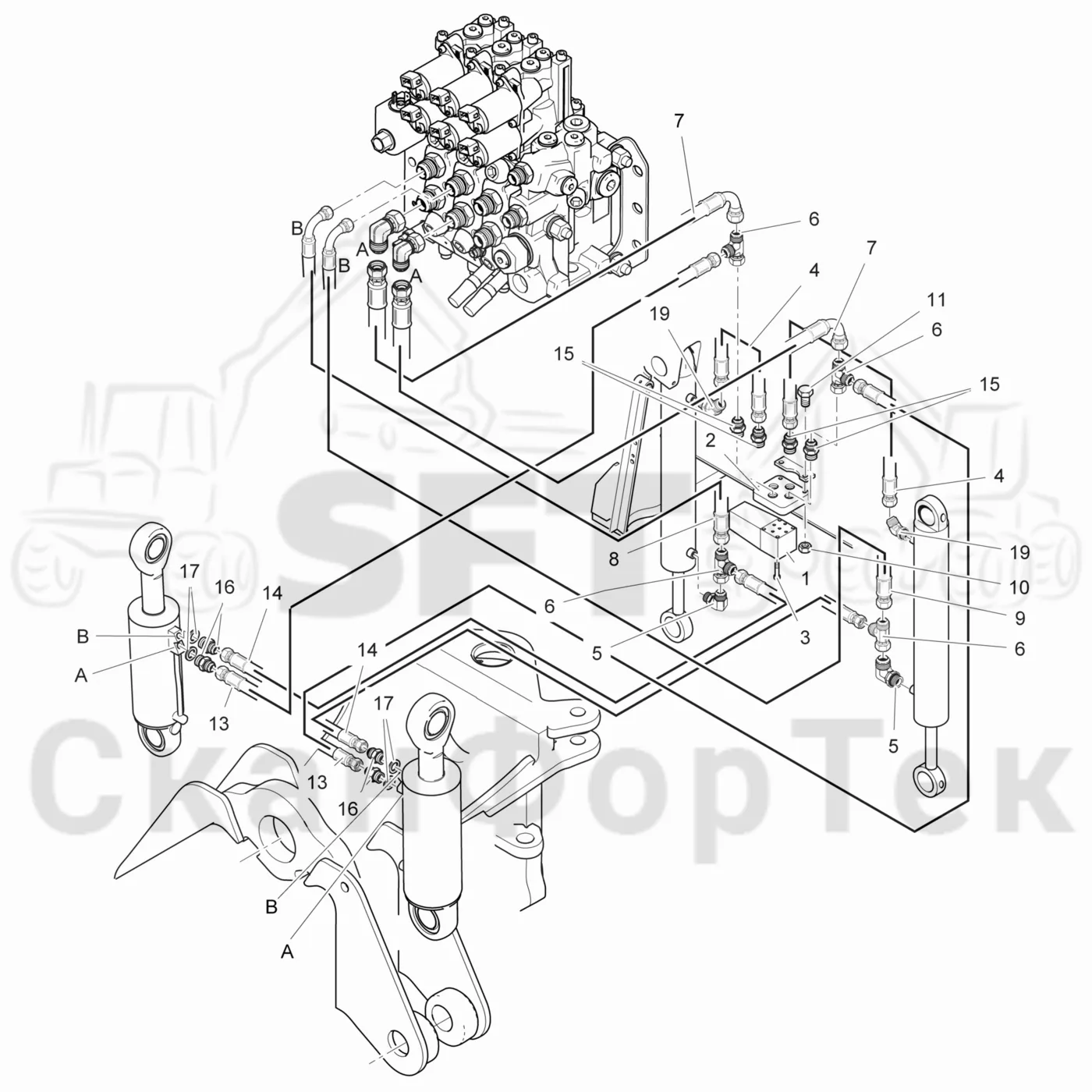 Схема: Valmet / Лесозаготовительные машины / Valmet 901TX / Valmet 901TX / Каталог запасных частей / шасси / Оборудование наклона / Гидравлическое оборудование наклона