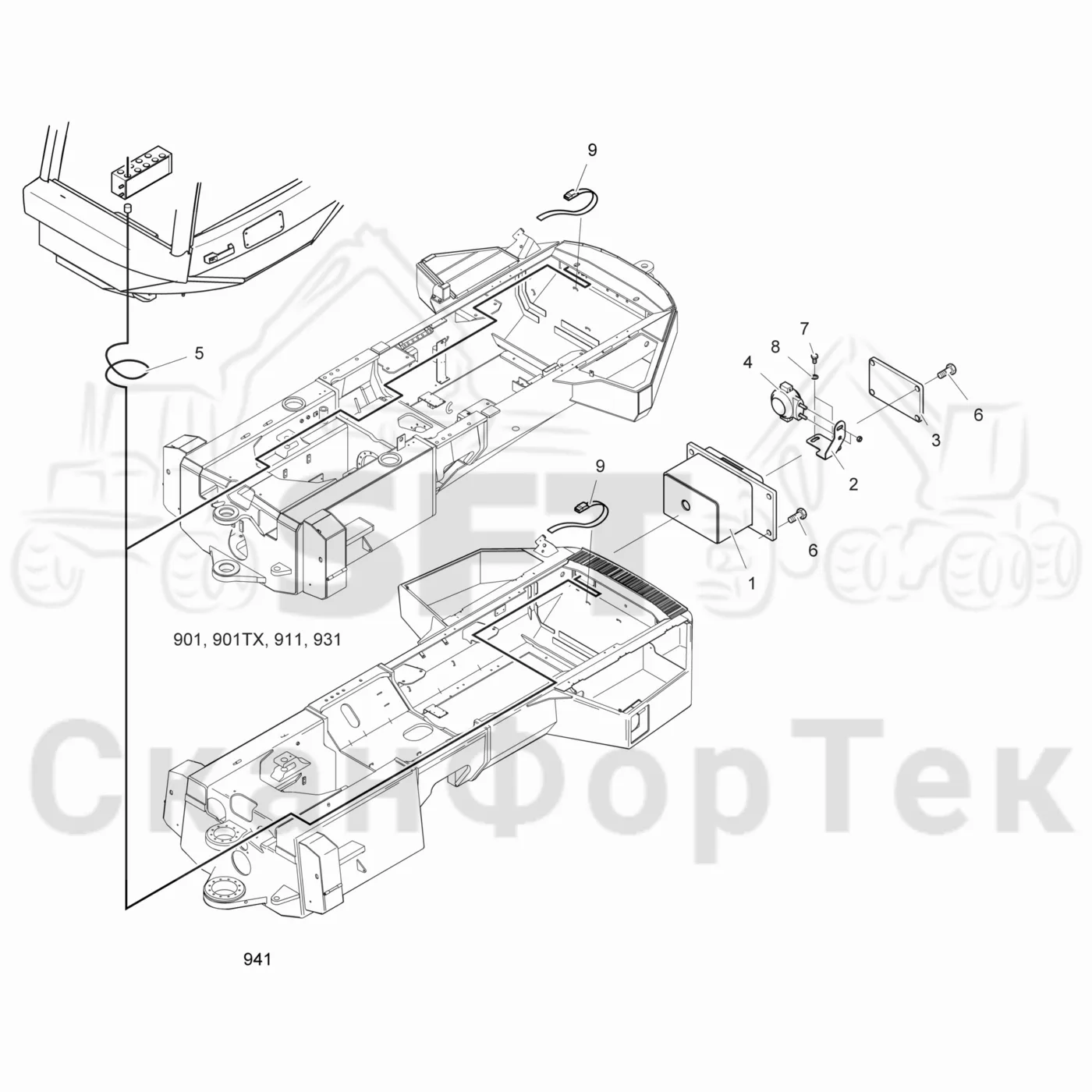 Схема: Valmet / Лесозаготовительные машины / Valmet 901TX / Valmet 901TX / Каталог запасных частей / шасси / Электрический Оборудование / Электрооборудование камера заднего вида