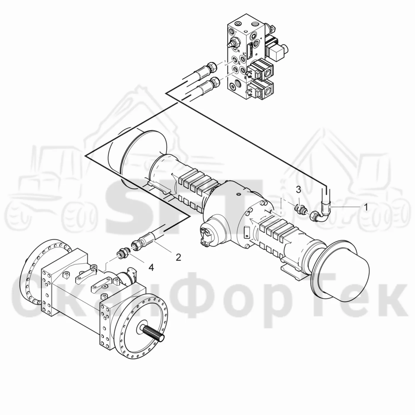 Схема: Valmet / Лесозаготовительные машины / Valmet 901.4 / Valmet 901.4 / Каталог запасных частей / Коробка передач / Блокировка дифференциала / Блокировка дифференциала на 6 колес
