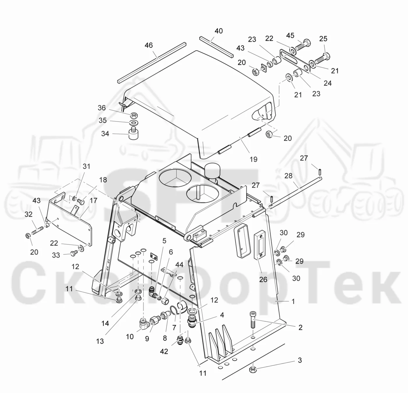 Схема: Valmet / Лесозаготовительные машины / Valmet 901TX / Valmet 901TX / Каталог запасных частей / Гидравлика / Бак гидравлики / Бак гидравлики