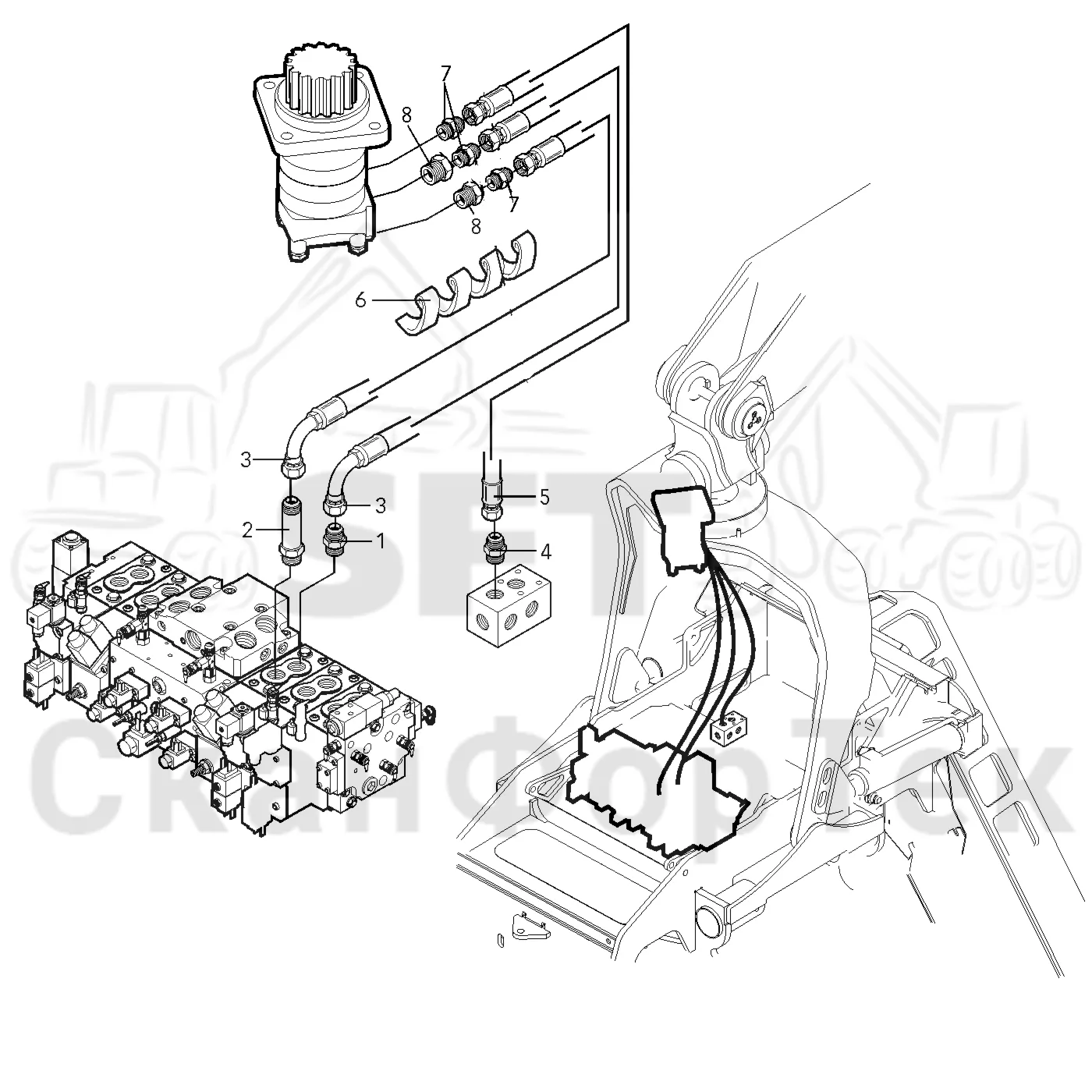 Схема: Valmet / Лесозаготовительные машины / Valmet 921 / Valmet 921 Ch -13270 / Valmet 921 Ch -13270 / Каталог запасных частей / Лесозаготовительное оборудование / Головка лесозаготовительной машины / Valmet 360 / Valmet 360 / Valmet 360 Ch. -11429 / Valmet 360 Ch.-11429 / Каталог запасных частей / Поворотные устройства и звенья / Гидравлическое оборудование поворотного устройства