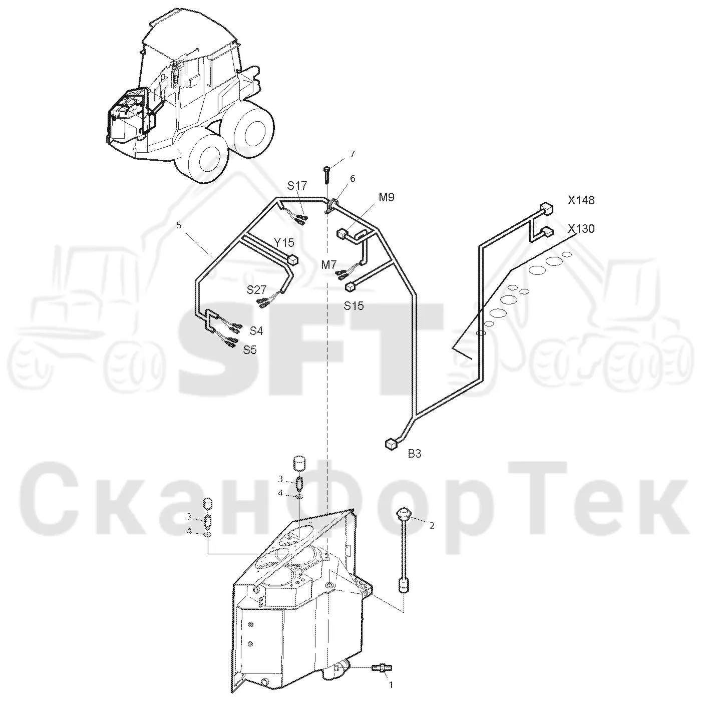 Схема: Valmet / Форвардер / Valmet 830 / Valmet 830 / Каталог запасных частей / Гидравлика / Бак гидравлики / Электрический набор Бак гидравлики