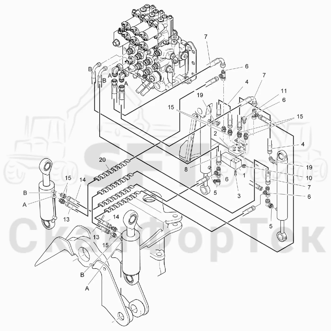 Схема: Valmet / Лесозаготовительные машины / Valmet 931 / Valmet 931 / Каталог запасных частей / шасси / Оборудование наклона / Гидравлическое оборудование наклона