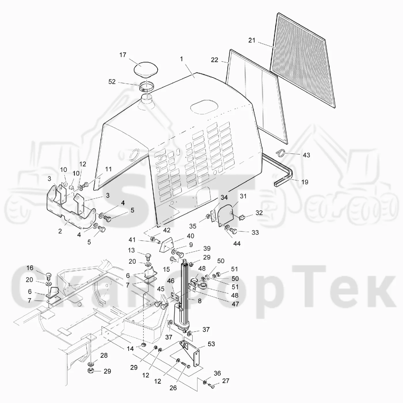 Схема: Valmet / Лесозаготовительные машины / Valmet 931 / Valmet 931 / Каталог запасных частей / шасси / Капоты / Капот двигателя Крышка