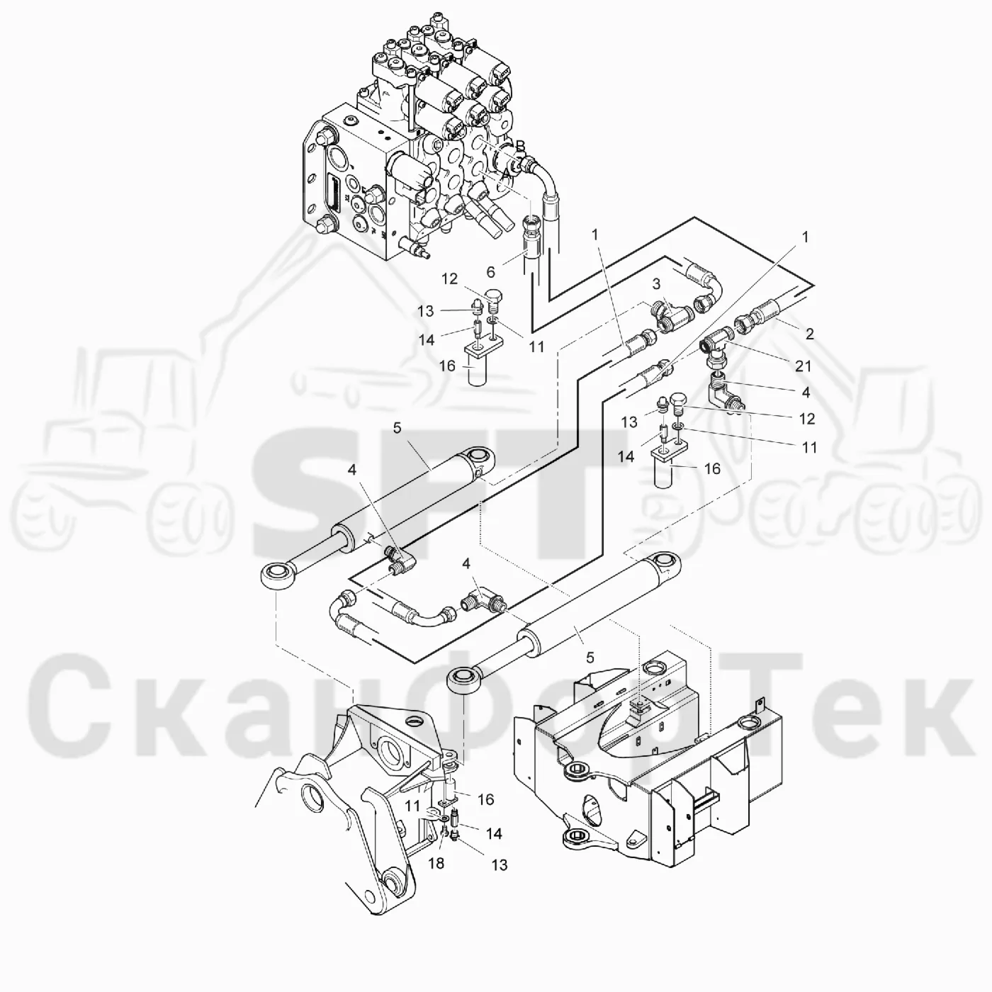 Схема: Valmet / Лесозаготовительные машины / Valmet 931 / Valmet 931 / Каталог запасных частей / Рулевое управление / Рулевое управление движением по грунту / Гидравлическое оборудование рулевого управления движением по грунту