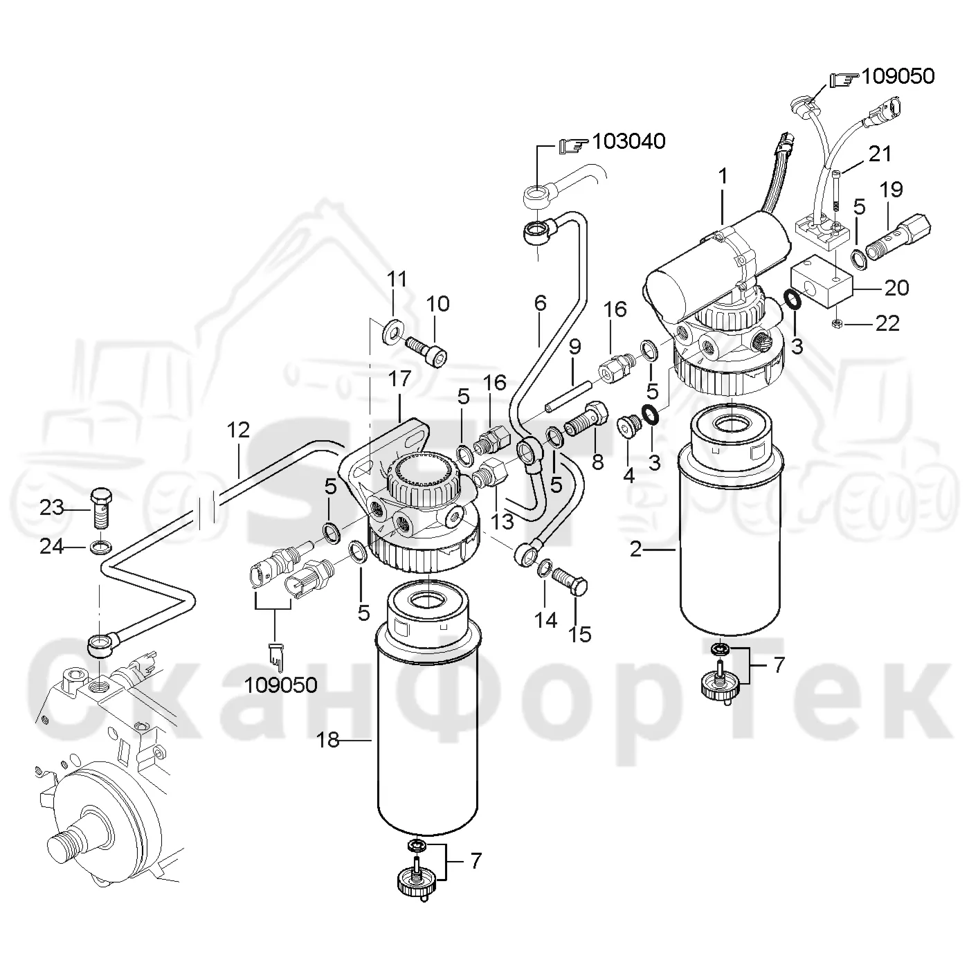 Схема: Valmet / Лесозаготовительные машины / Valmet 941 / Valmet 941 Ch 12071- / Valmet 941 Ch 12071- / Каталог запасных частей / Двигатель / Топливная система / Топливный фильтр