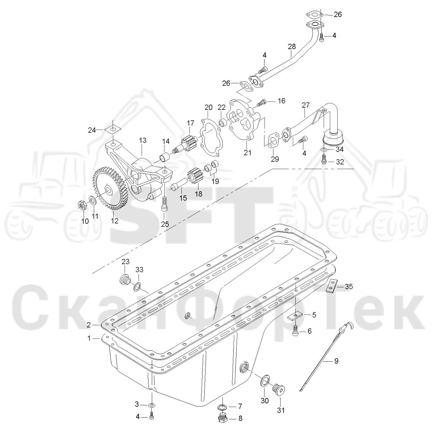 Схема: Valmet / Лесозаготовительные машины / Valmet 941 / Valmet 941 Ch 12071- / Valmet 941 Ch 12071- / Каталог запасных частей / Двигатель / Система смазки / Маслоотстойник