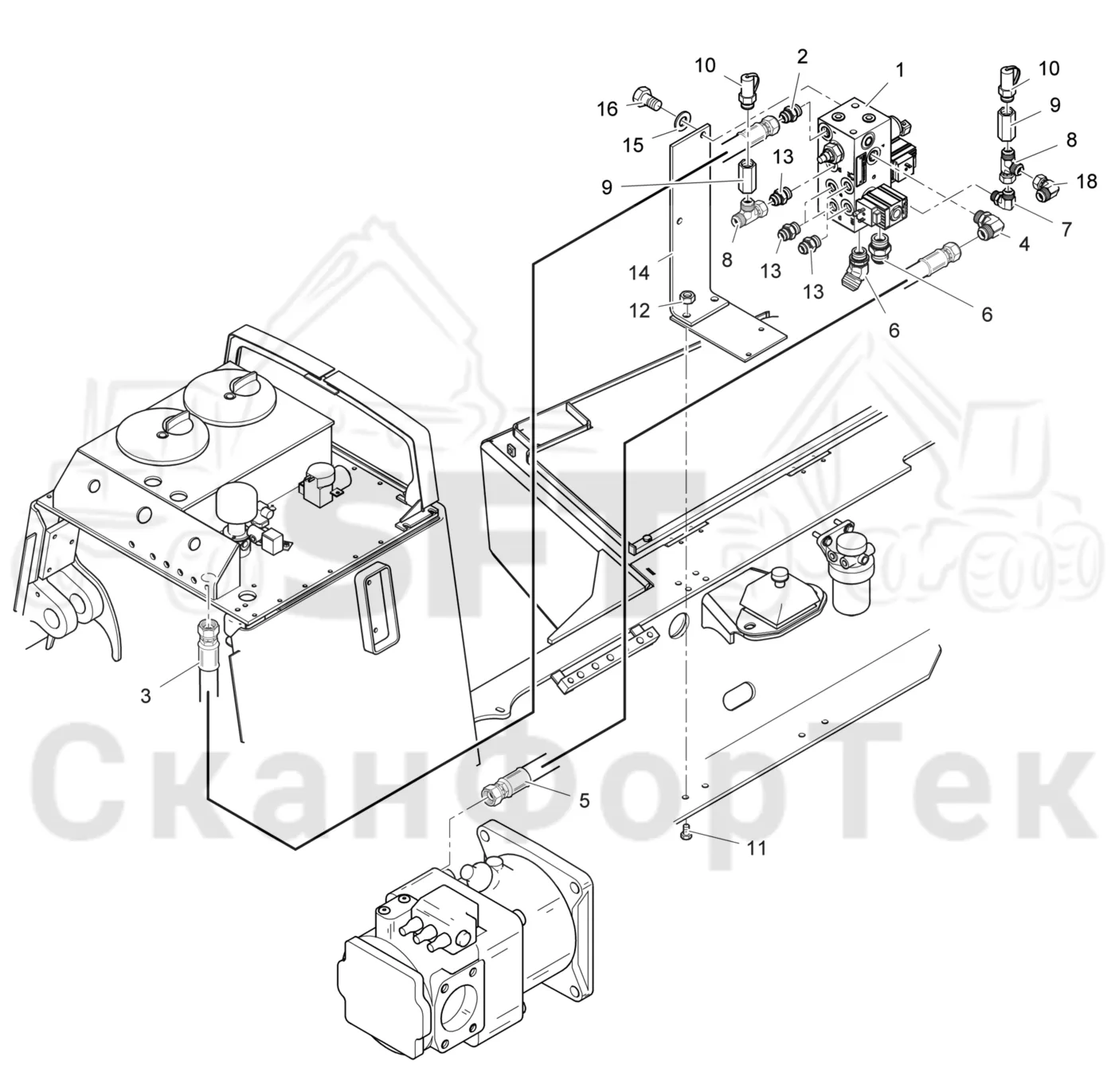 Схема: Valmet / Лесозаготовительные машины / Valmet 941 / Valmet 941 Ch 12071- / Valmet 941 Ch 12071- / Каталог запасных частей / Гидравлика / Клапан обслуживания / Клапан обслуживания 12101-