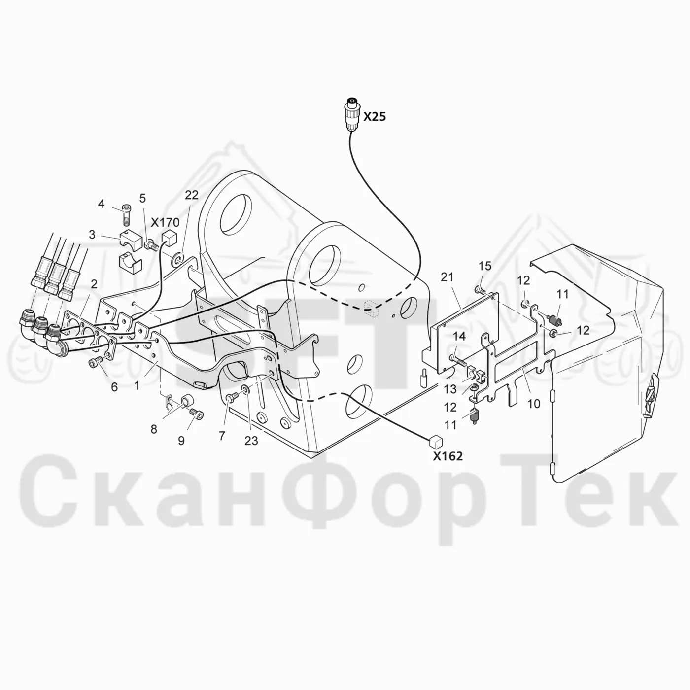 Схема: Valmet / Лесозаготовительные машины / Valmet 941.1 / Valmet 941.1 / Каталог запасных частей / Подъемный кран / Электрический Оборудование / Комплект электрооборудования