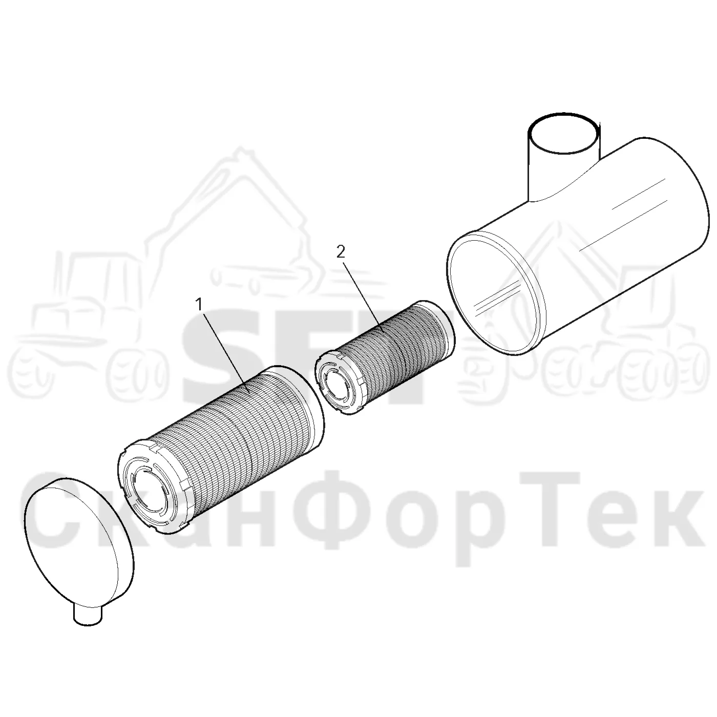 Схема: Valmet / Форвардер / Valmet 830.1 / Valmet 830.1 / Каталог запасных частей / Двигатель / Впуск - выпуск / Воздушный фильтр