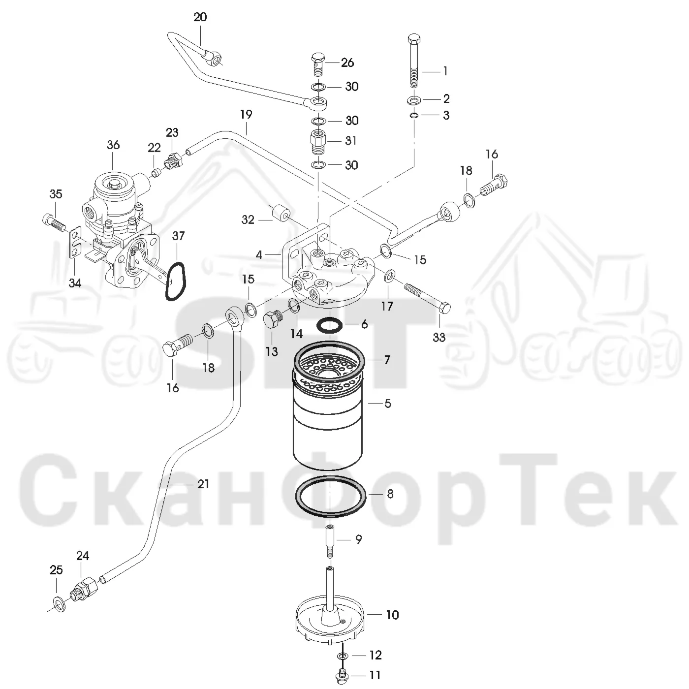 Схема: Valmet / Форвардер / Valmet 830 / Valmet 830 / Каталог запасных частей / Двигатель / Топливная система / Топливный фильтр