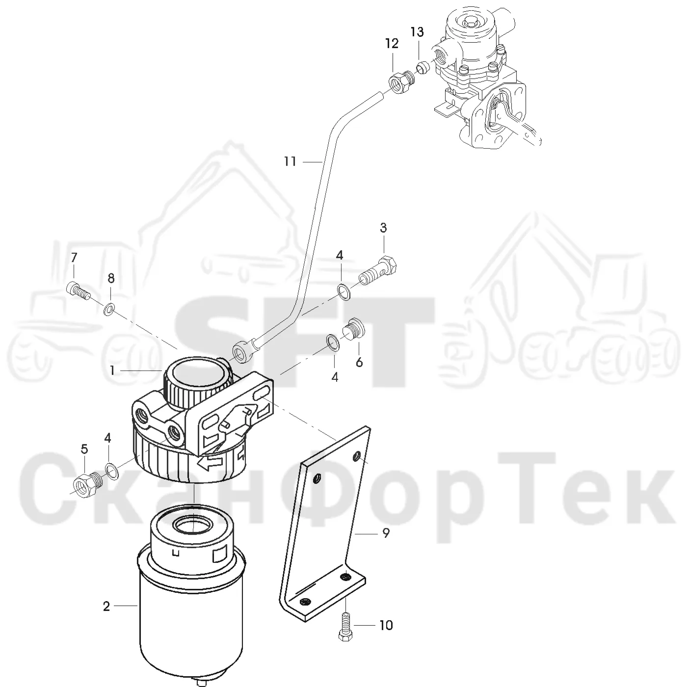 Схема: Valmet / Форвардер / Valmet 830 / Valmet 830 / Каталог запасных частей / Двигатель / Топливная система / Водоотделитель