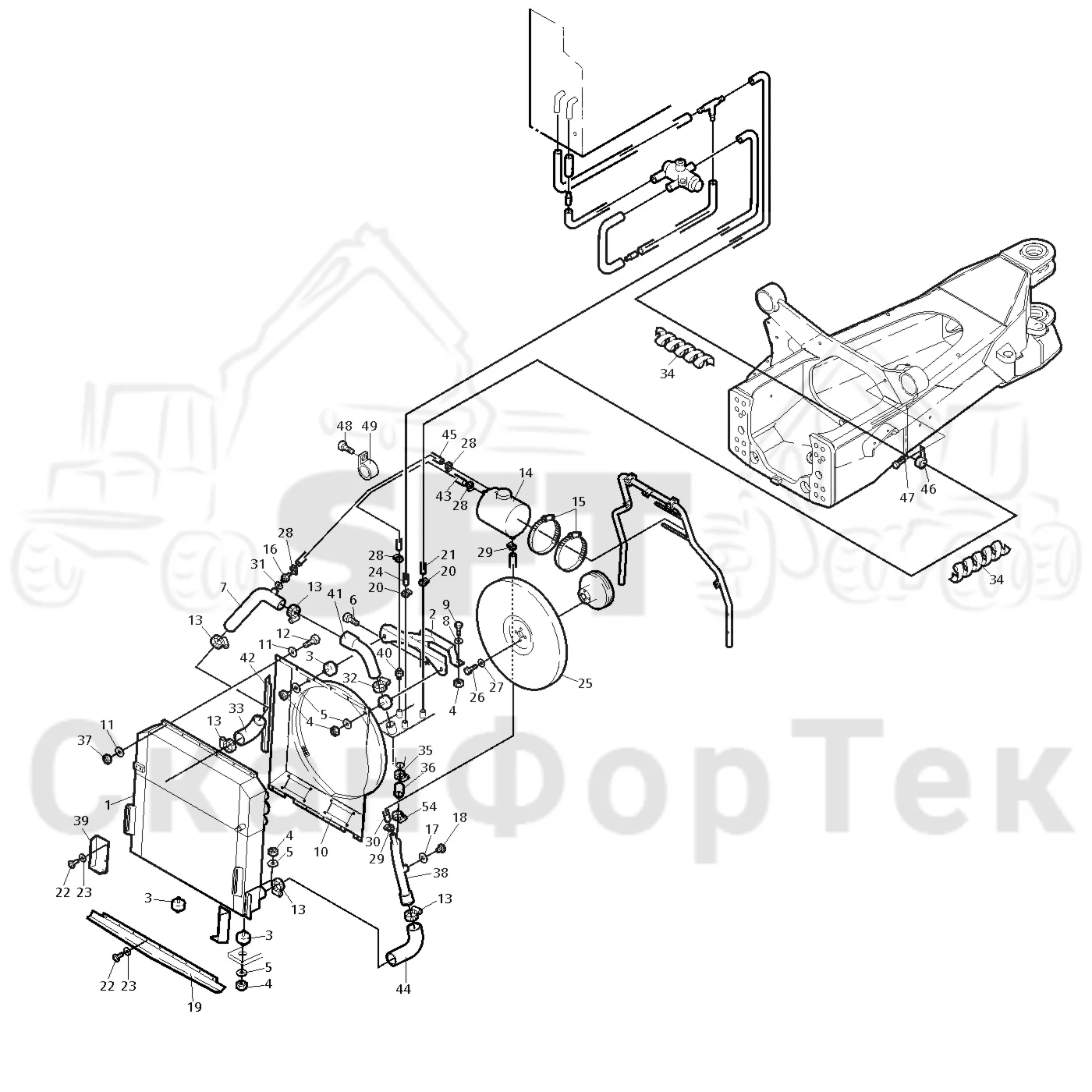 Схема: Valmet / Форвардер / Valmet 830 / Valmet 830 / Каталог запасных частей / Двигатель / Система охлаждения / Система охлаждения двигателя