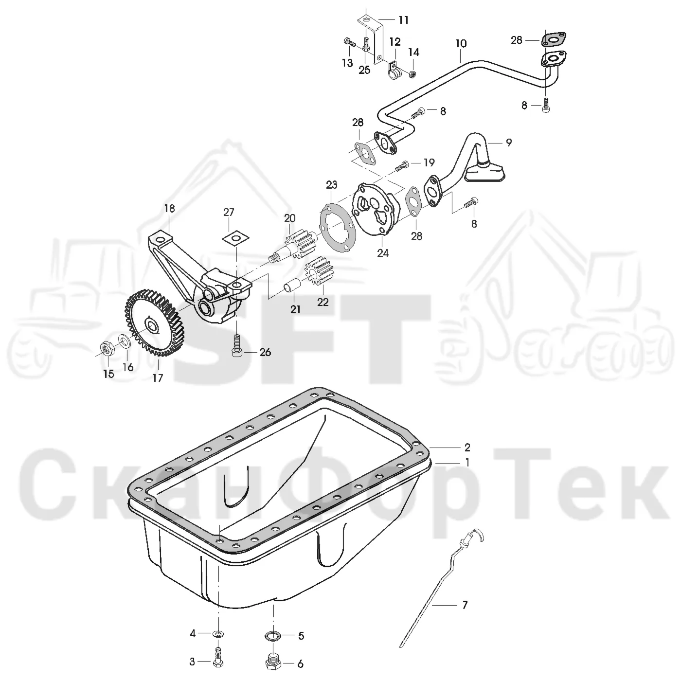 Схема: Valmet / Форвардер / Valmet 840.1 / Valmet 840.1 / Каталог запасных частей / Двигатель / Система смазки / Маслоотстойник