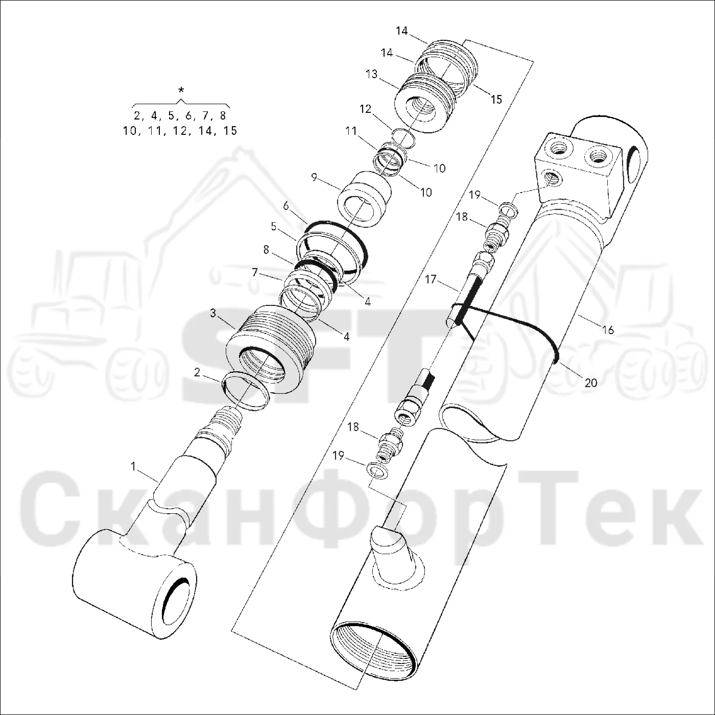 Схема: Valmet / Форвардер / Valmet 830.3 / Valmet 830.3 / Каталог запасных частей / Подъемный кран / Подъемный кран / Valmet CRF 5 Ch. V1001- / Каталог запасных частей / Удлинитель стрелы / Цилиндр / Телескопический цилиндр