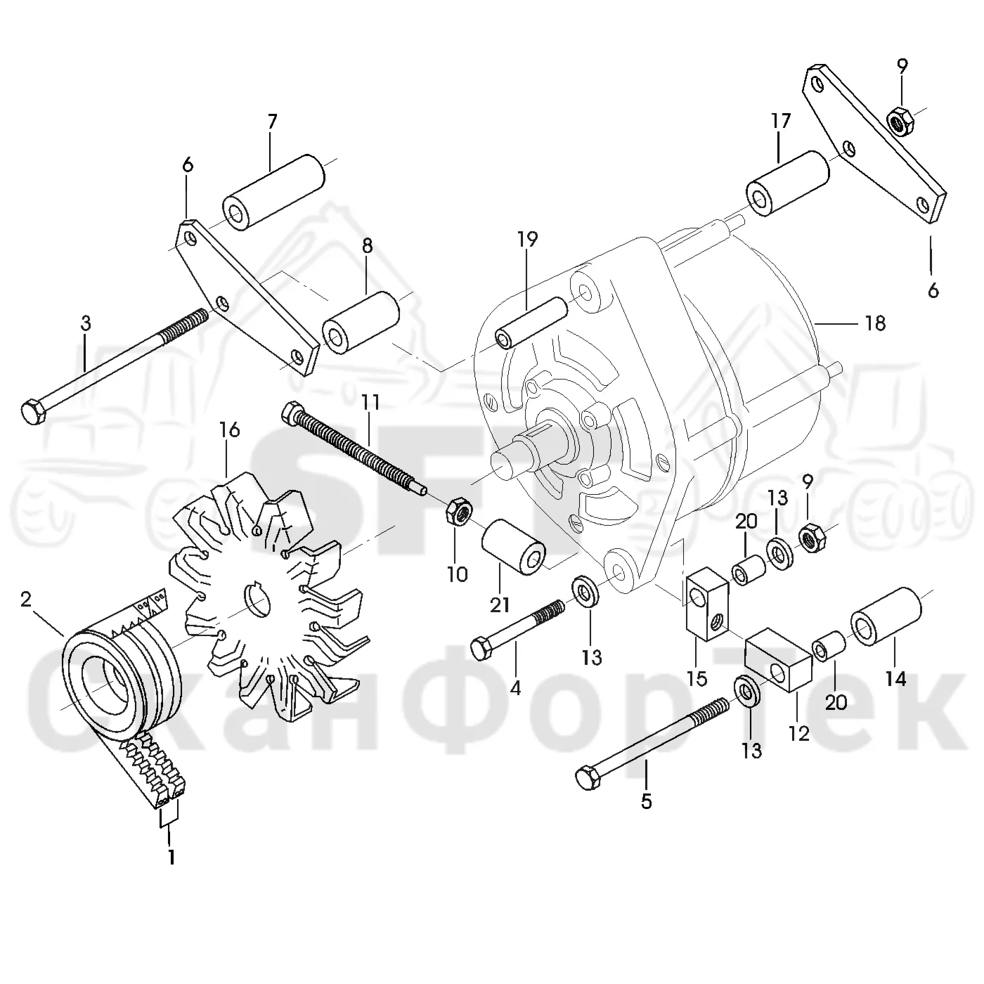 Схема: Valmet / Лесозаготовительные машины / Valmet 801 c / Valmet 801c Ch -11730 / Valmet 801c Ch -11730 / Каталог запасных частей / Двигатель / Генератор переменного тока / Генератор переменного тока нижний