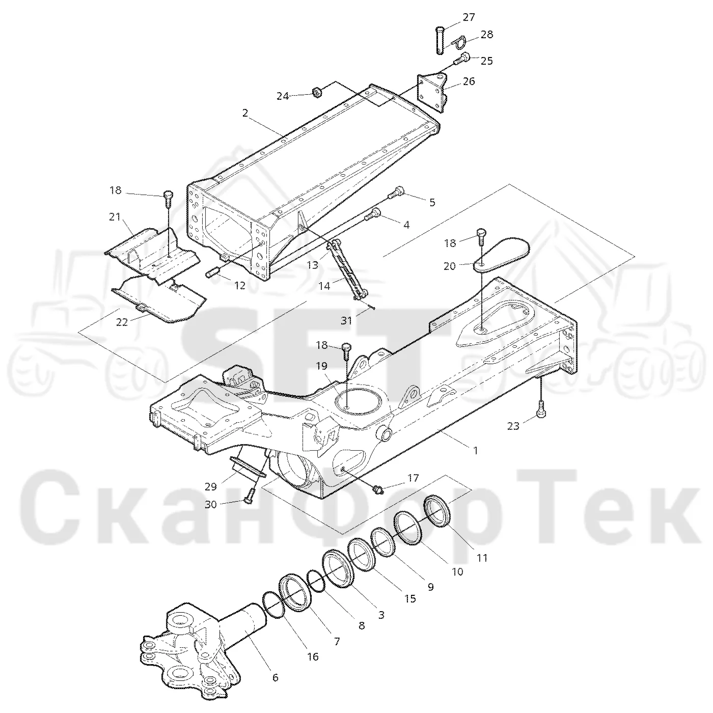 Схема: Valmet / Форвардер / Valmet 830 / Valmet 830 / Каталог запасных частей / шасси / Рамы / Рама, задняя