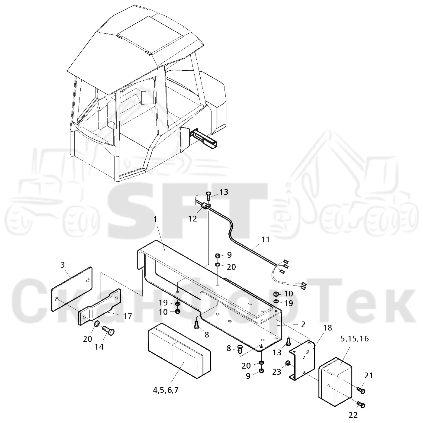 Схема: Valmet / Форвардер / Valmet 840.3 / Valmet 840.3 Ch. -311173 / Valmet 840.3 Ch. -311173 / Каталог запасных частей / шасси / Электрический Оборудование / Мигалка