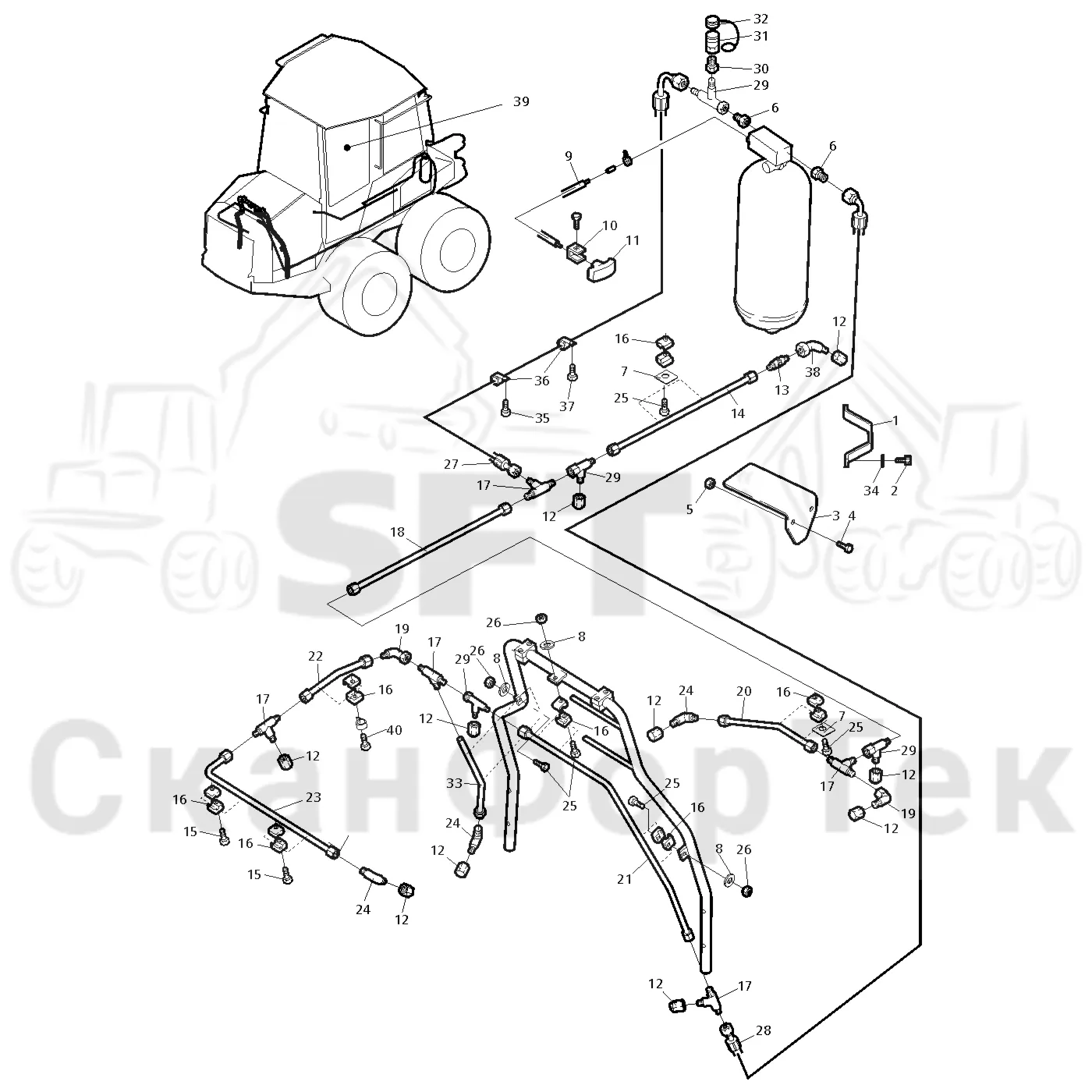 Схема: Valmet / Форвардер / Valmet 830 / Valmet 830 / Каталог запасных частей / шасси / Пожаротушение / Трубопровод пожаротушения