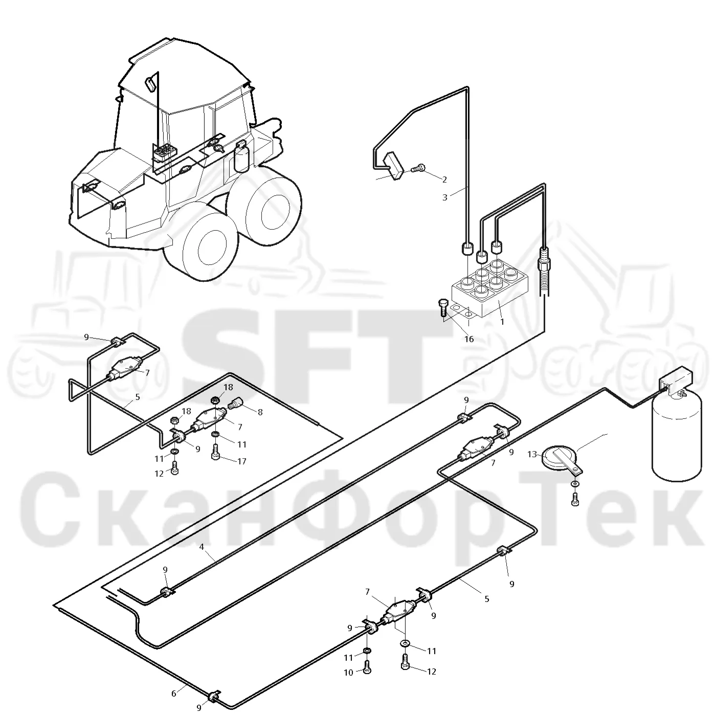 Схема: Valmet / Форвардер / Valmet 830 / Valmet 830 / Каталог запасных частей / шасси / Пожаротушение / Комплект электрооборудования пожаротушения