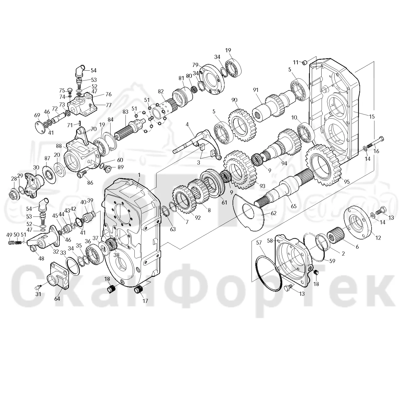 Схема: Valmet / Форвардер / Valmet 830 / Valmet 830 / Каталог запасных частей / Коробка передач / Редуктор / Комплект шестерен редуктора