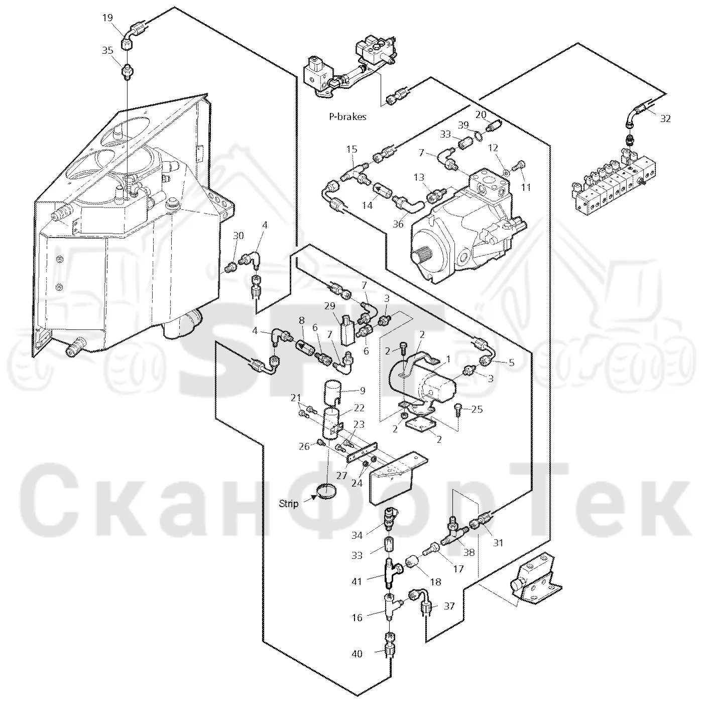 Схема: Valmet / Форвардер / Valmet 830 / Valmet 830 / Каталог запасных частей / Рулевое управление / Аварийное рулевое управление / Аварийное гидравлическое рулевое управление